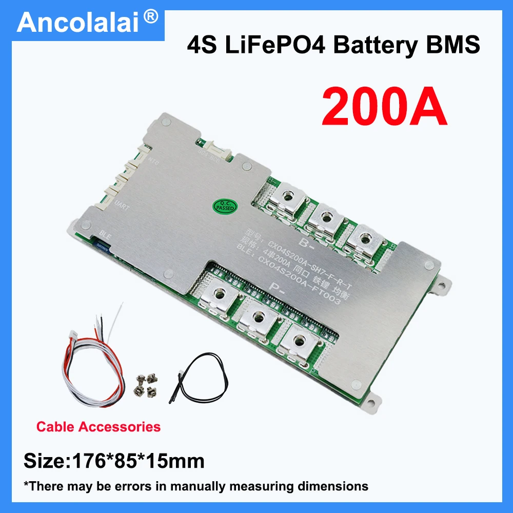 4S 200A LiFePo4 BMS Protección inteligente Adecuado para alimentación de 12 V, sistema de almacenamiento de energía doméstico 2400 W Alta potencia