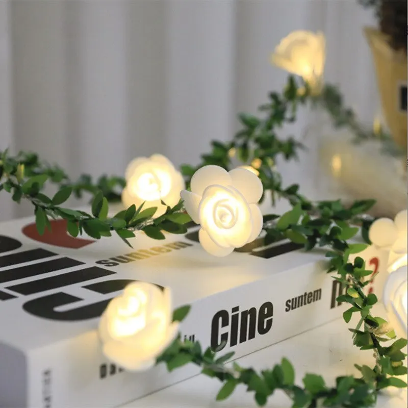 Roses LED Warm Light String Simulation Green Leaves Cane Ambient Lights Garden Christmas Day Decoration Flowers Colored Lights image 5