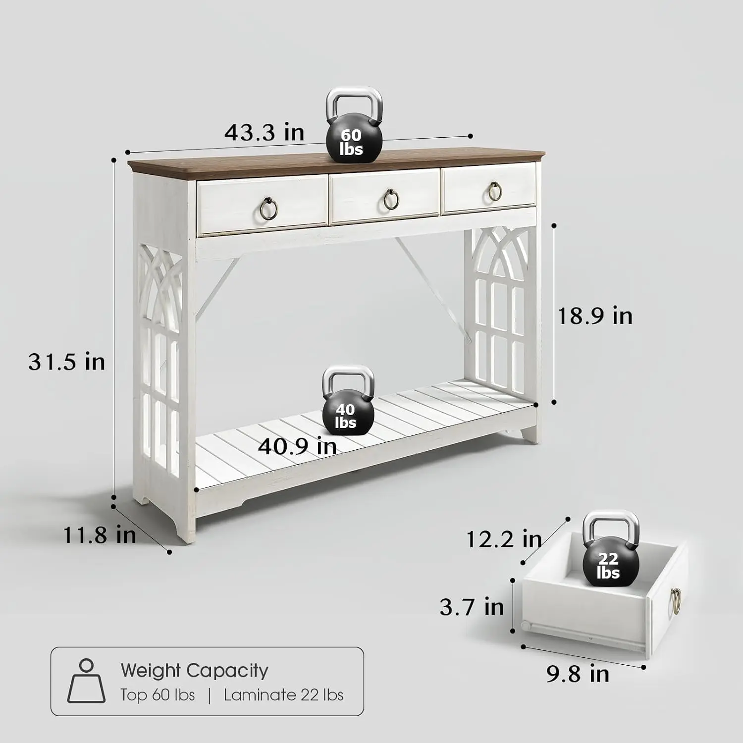 White Console Table with Drawers for Entryway 43