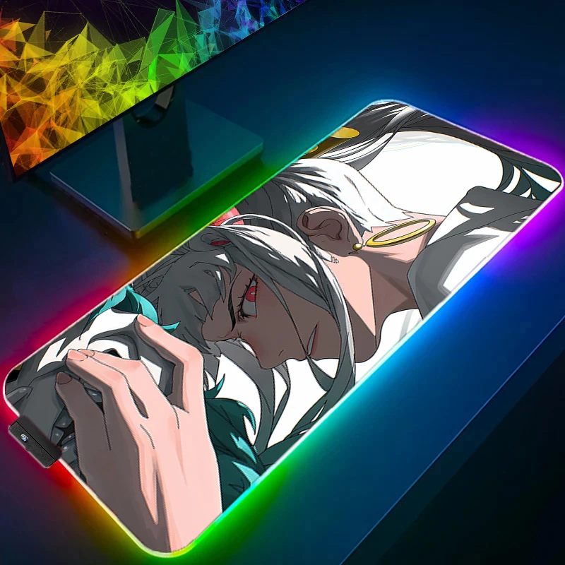 RGB светодиодный коврик для мыши, офисный настольный коврик, цельный коврик для компьютерной игры, резиновый коврик для клавиатуры в стиле аниме, аксессуары для ПК, коврик для мыши, коврик для планшета