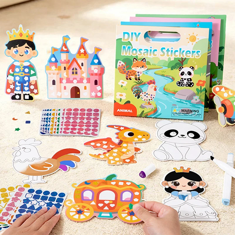 Holographic Mosaic Sticker Art Kits Princess Animal Mermaid Mess-Free Craft Activity Screen-Free Creative Art Gifts Travel Toys