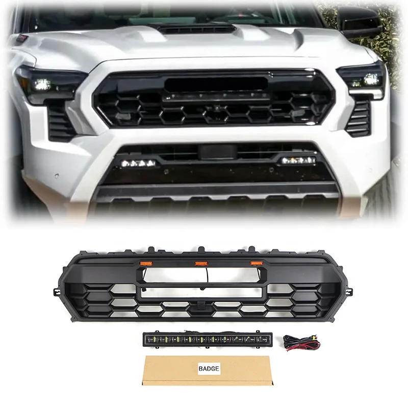 The New Factory Price TRD PRO Grill With 3 Amber Light For 2024  Tacoma Grill