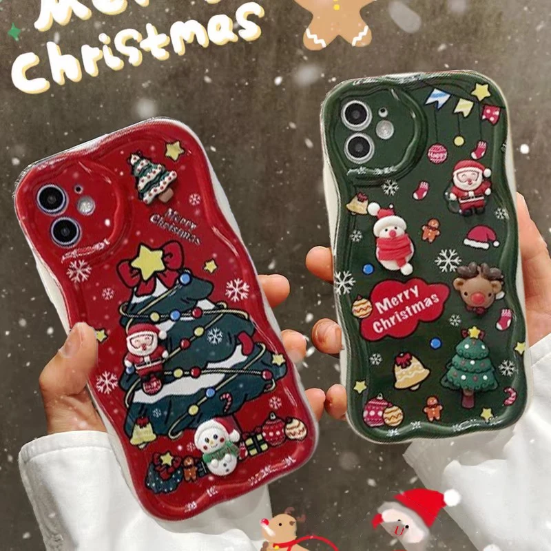 3D Christmas Tree Santa Claus Elk Chain Case For IPhone 17 Pro Air Max 16 Pro 15 14 13 12 11 Pro Max Plus 16e Cover Silicone