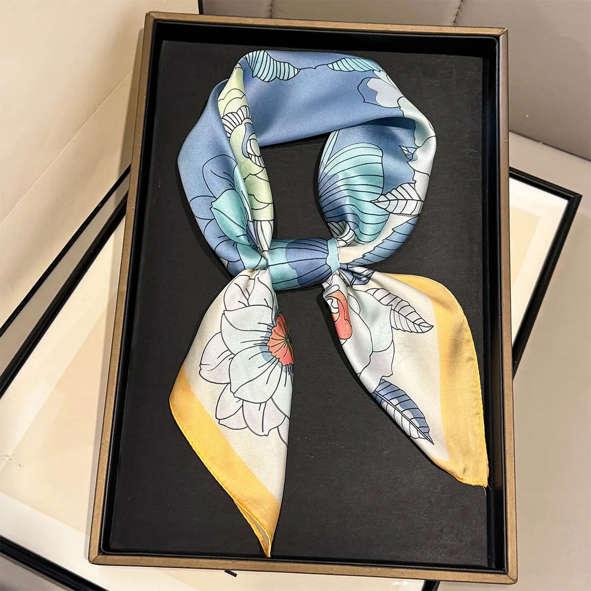 Spring Silk Scarf Women Luxury Floral Print Soft Satin Kerchief Hairband Neckerchief Head Hijab Lady Headband Foulard Bag Ribbon