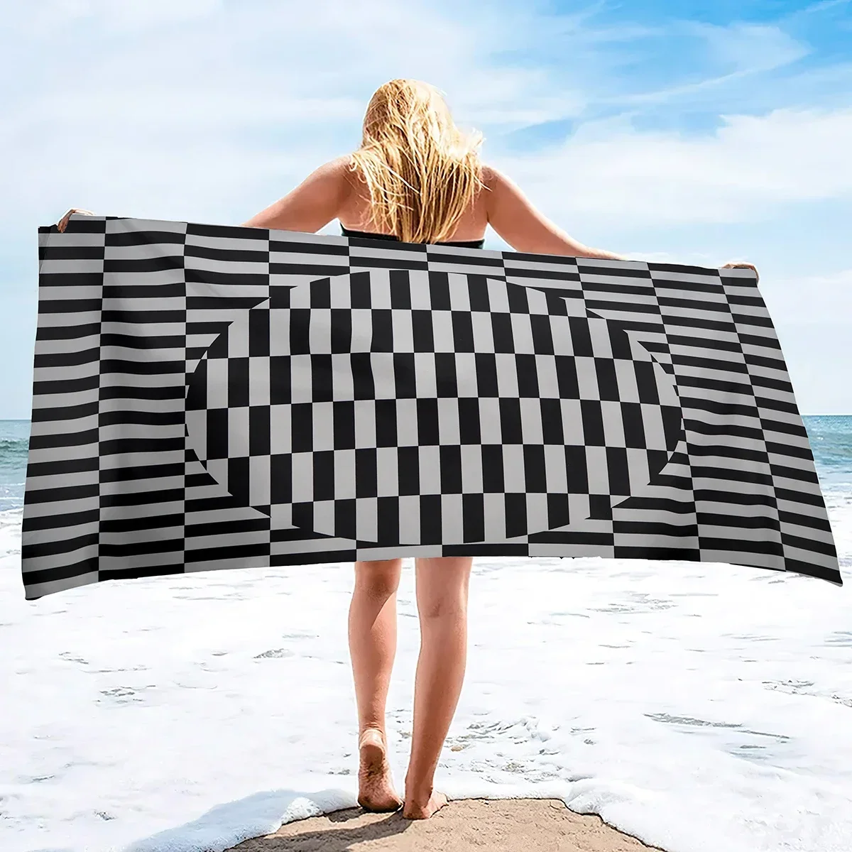 Abstract Art Grid Microfiber Natural Beach Towel,Sand Free Beach Towels Oversized,Quick Dry Swirls Bath Towels Outdoor Camping
