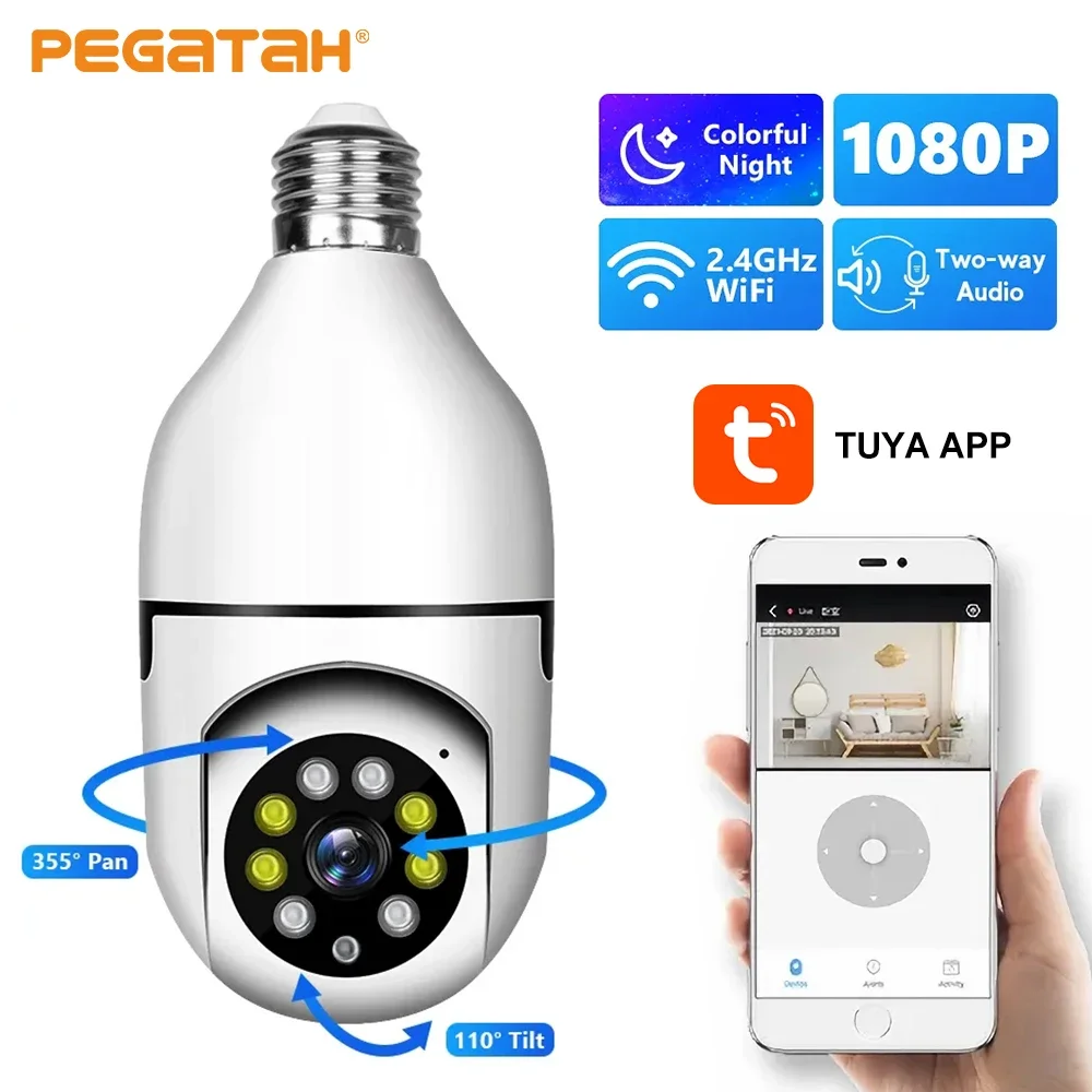 

E27 2MP Bulb Surveillance Cameras 1080P Tuya Wifi PTZ Indoor Night Vision Detect Alarm Smart Home Surveillance CCTV IP Cameras