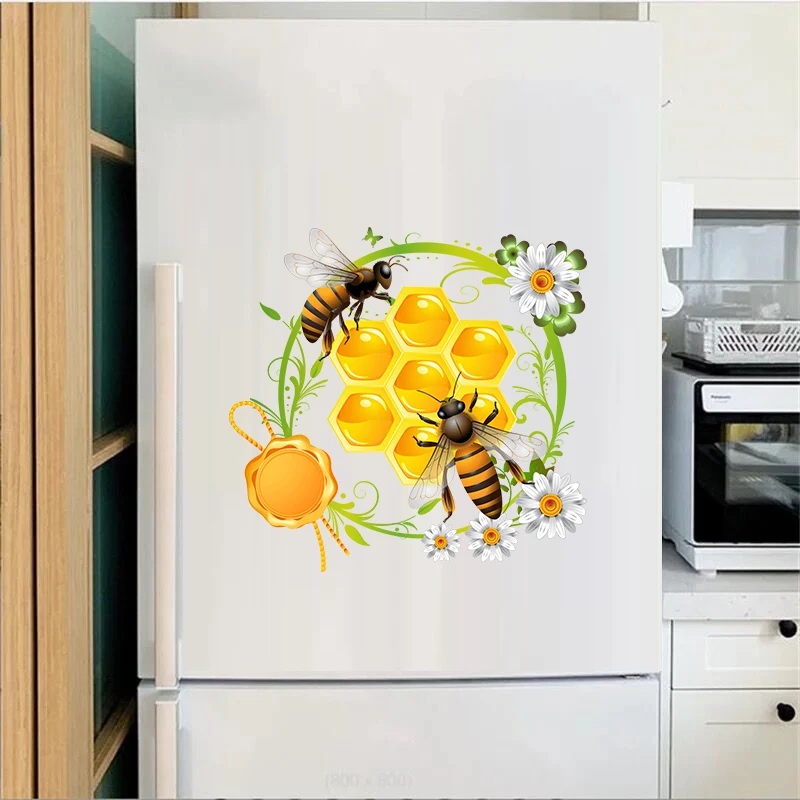 T325# Honey Bee Honeycomb Wall Sticker Bathroom Toilet Decor Living Room Cabinet Refrigerator Home Decoration Decals