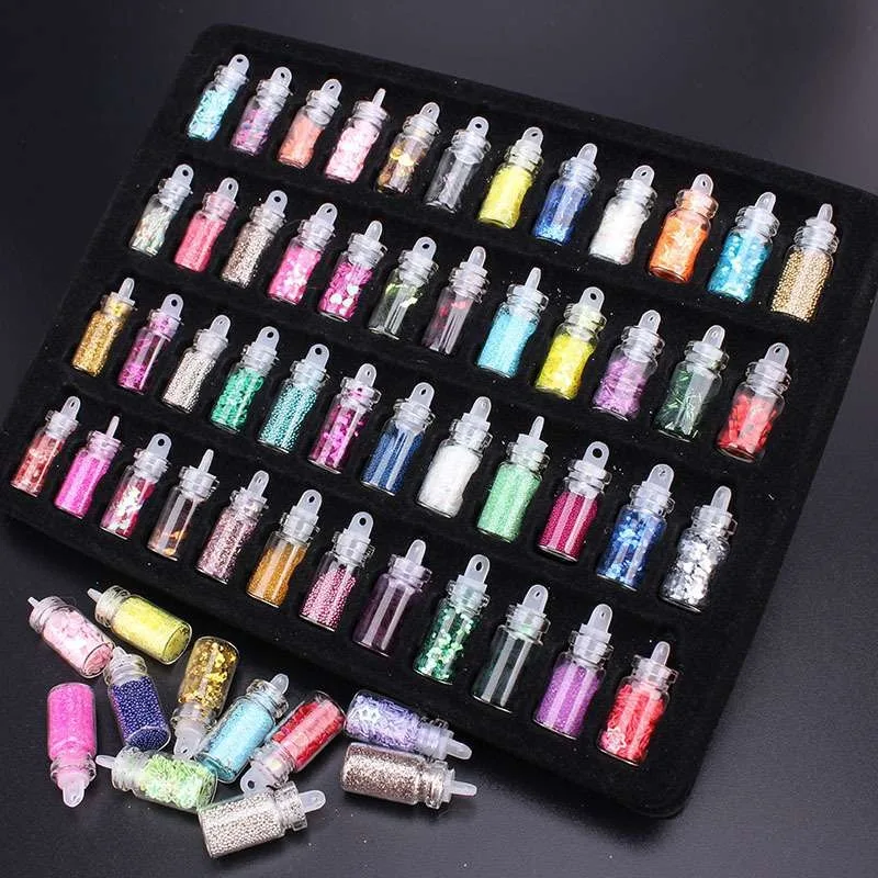 48Bottle/Box Professional Sparkling Resin Glitter Powder Heart Star Micro Beads Nail Art Sequins For Jewelry Making Craft DIY Ma