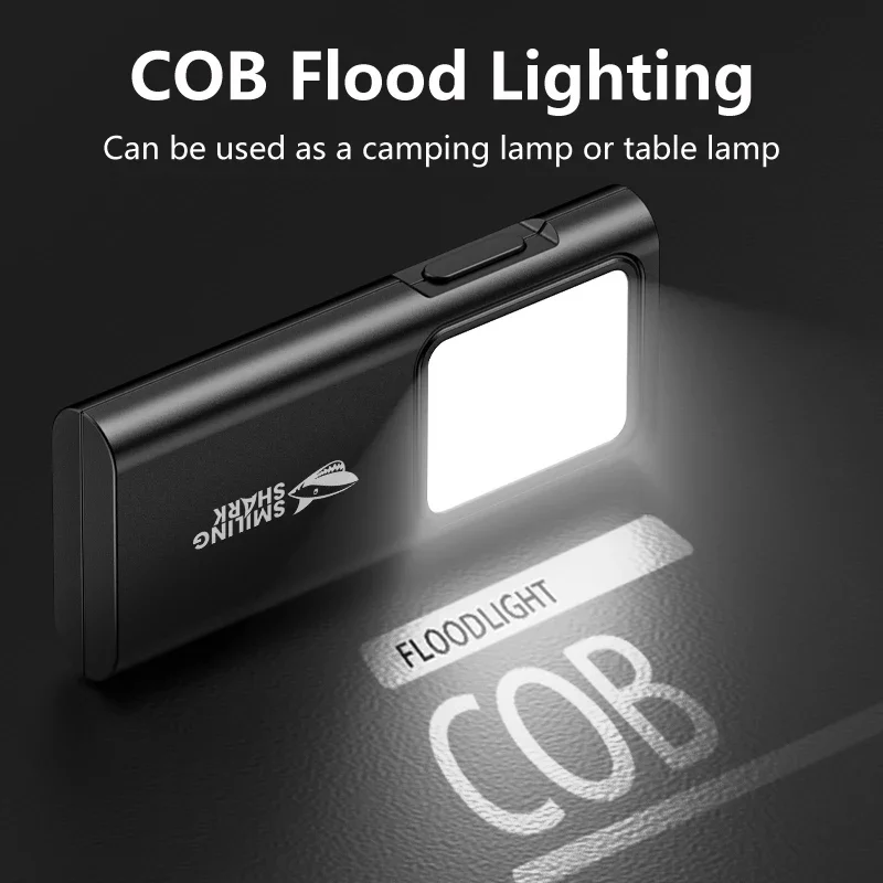 Rechargeable Smiling Shark TIP065 Mini Worklight,COB Floodlight Pocket Flashlight,with Clip Design,for Outdoor Running, Hiking