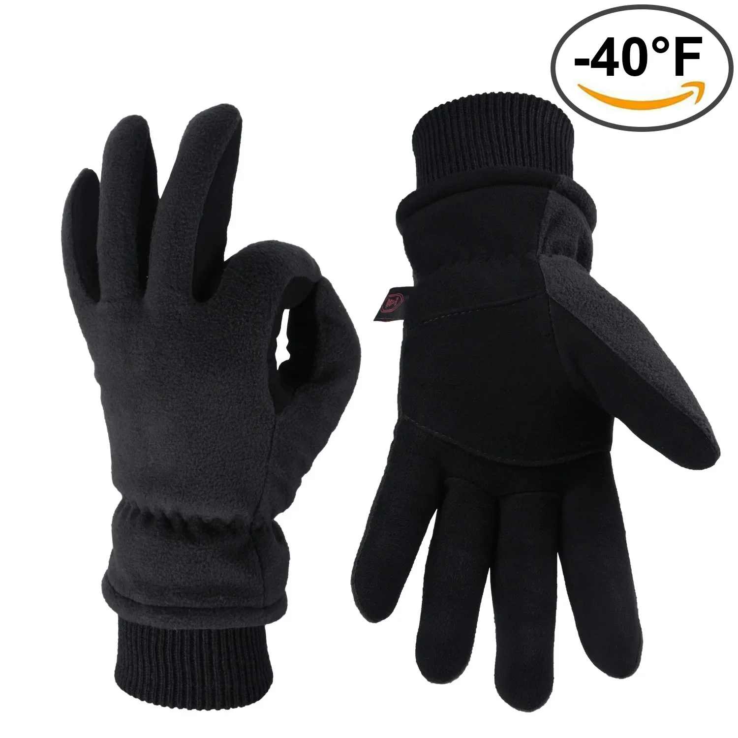 Winter Gloves Deerskin Leather Water-Resistant Windproof Insulated Work Glove for Driving Cycling Hiking Snow Skiing 8008