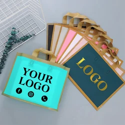 100Pcs Customized Logo Bags with Handle Golden Frame Thick Boutique Gift Clothing Packaging Shopping Bags Personal Custom Bags
