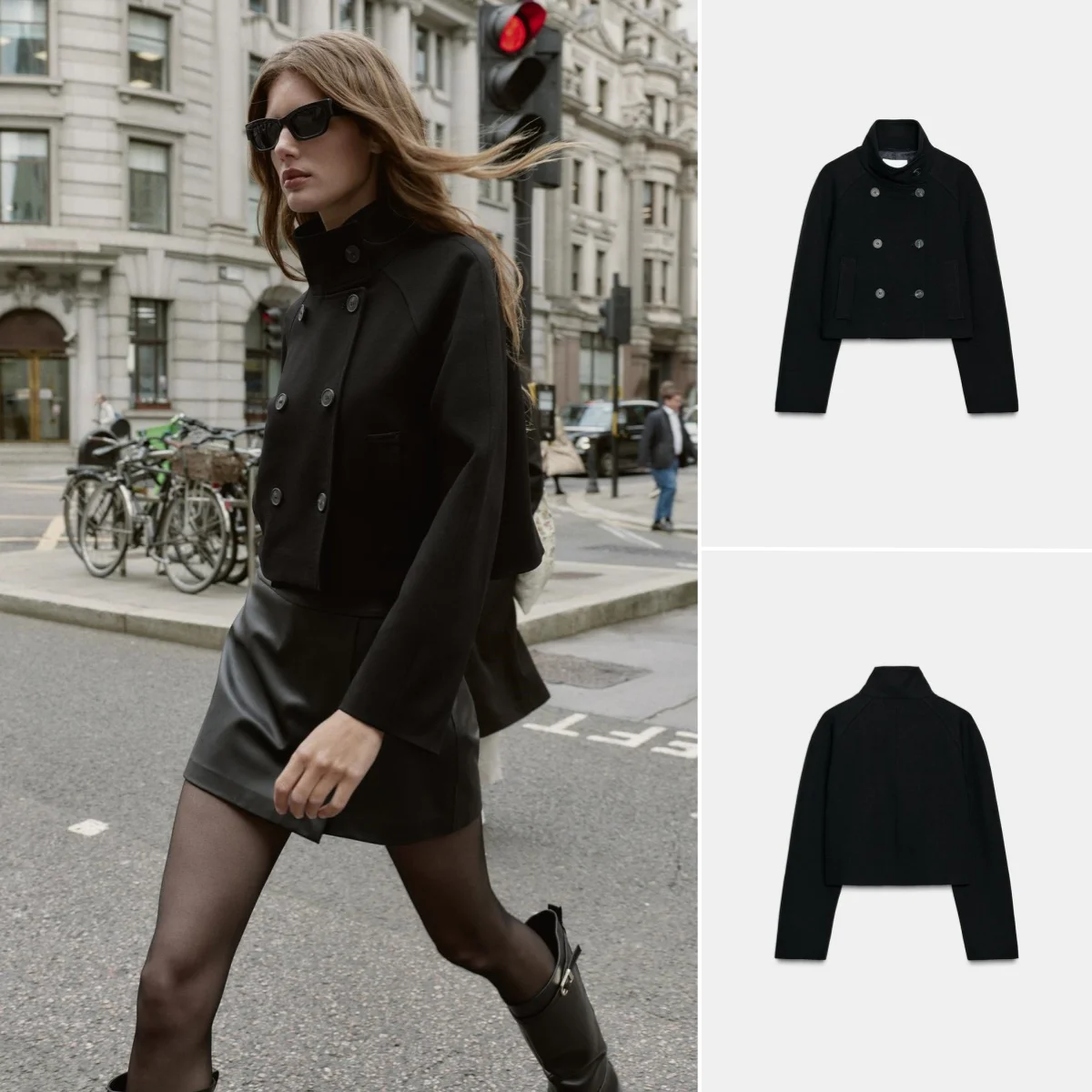 

Autumn Winter New Women's Simple ket High Collar Long Sve ort Double Breasted Jaet French Sle Polyester Fiber