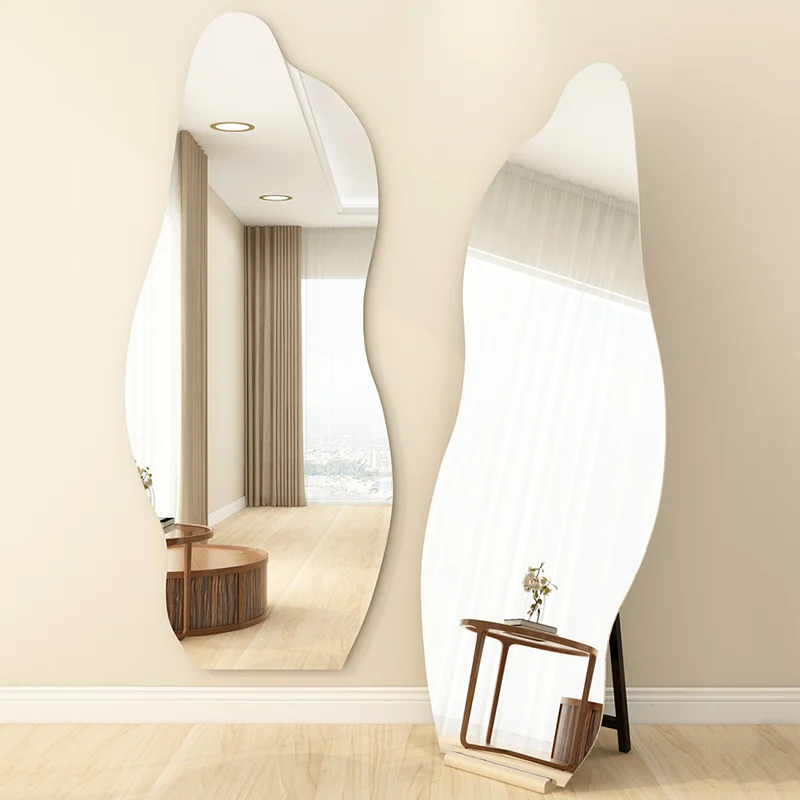 Asymmetric Glass Mirror Irregular Art Women Wavy Aesthetic Mirror Bedroom Long Espejos Decorativos De Pared Home Decoration