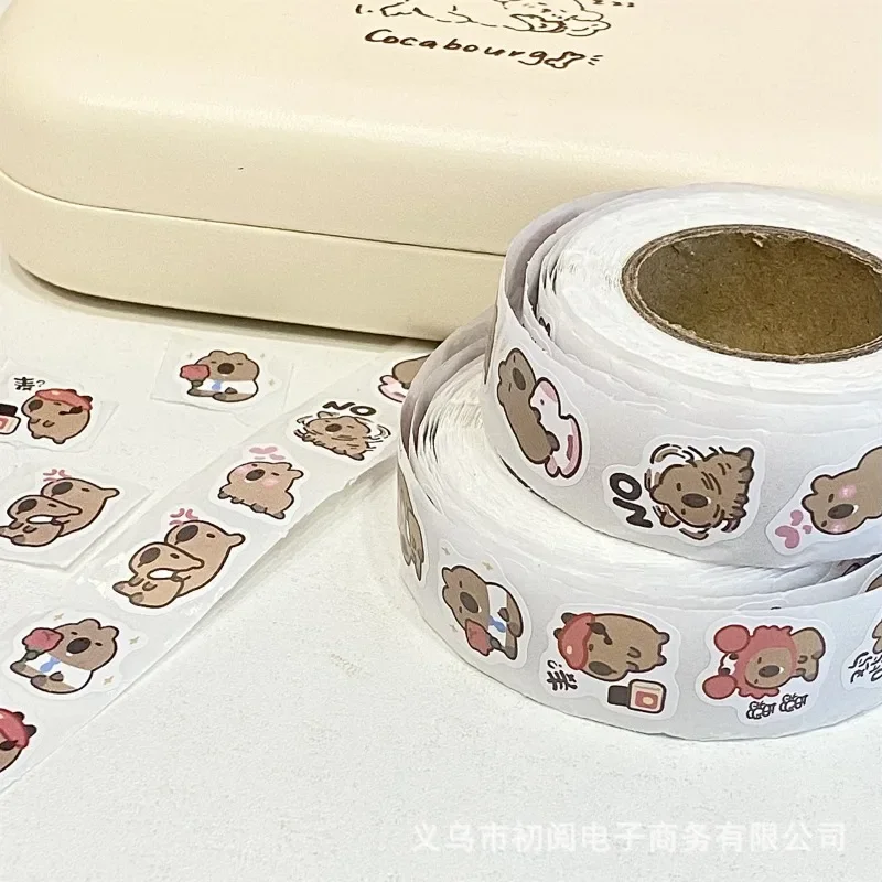 500pcs/roll Trend Cute Cartoon Capybara Sticker Kawaii Scrapbook Water Cup Guitar Phone Case DIY Sticker Kid Thank You Sticker