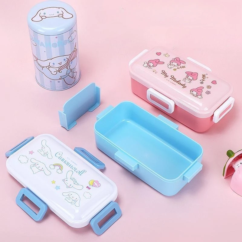 MINISO Sanrio четырехсторонняя кнопка коробка для бенто 525 мл мультфильм милая моя мелодия свежая микроволновая печь с подогревом ланч-бокс