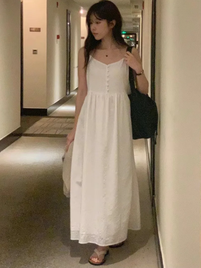 Summer Vintage Small Collar Dress with Adjustable Straps High Waist Slimming Plaid Design Women's Clothing Retro Style Dress