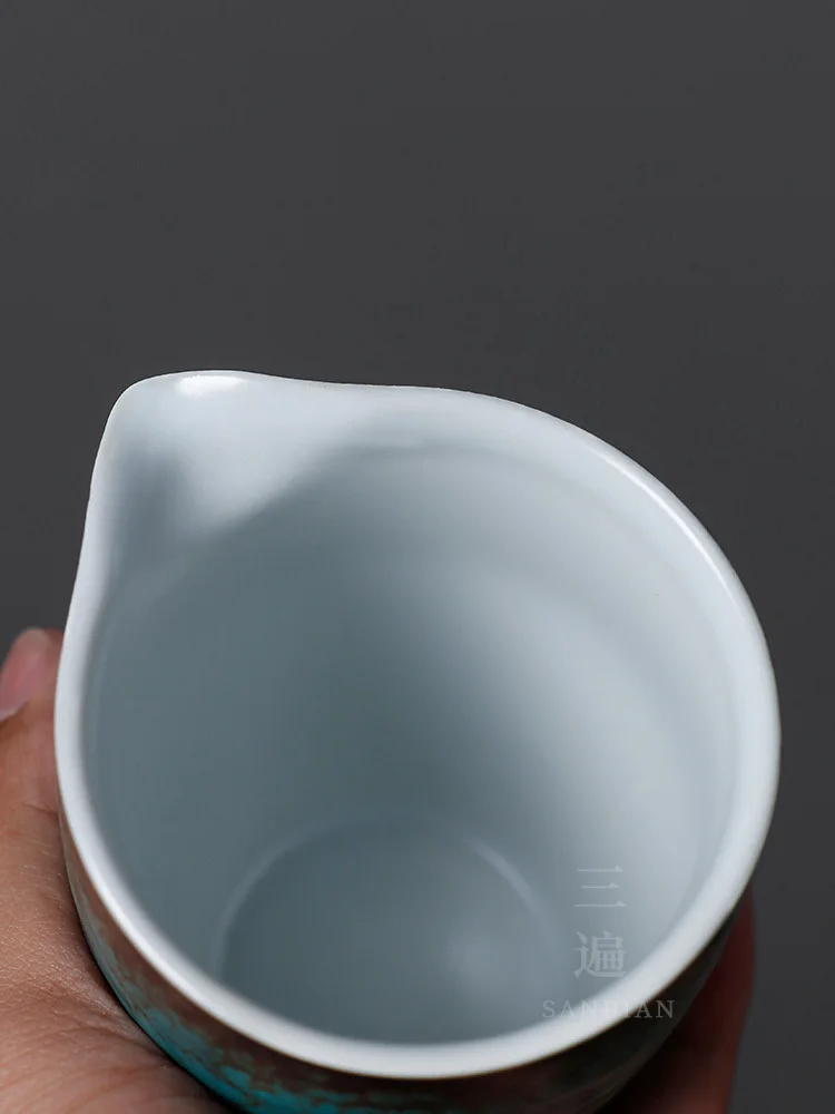 Three Layers Of Pure Handmade Rough Pottery Fair Cup Kung Fu Tea Sea Japanese Divider Green Pine Glaze Public Set