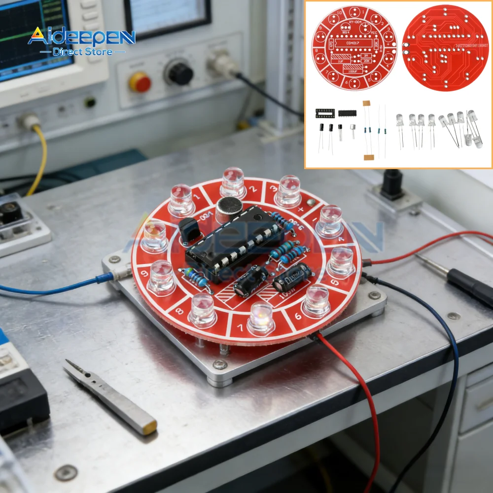 10 LED Red Light Array Sound Control Flowing Light DC 3-5V 48x48mm PCB Simple Circuit Easy Assembly DIY Electronic Project Kit