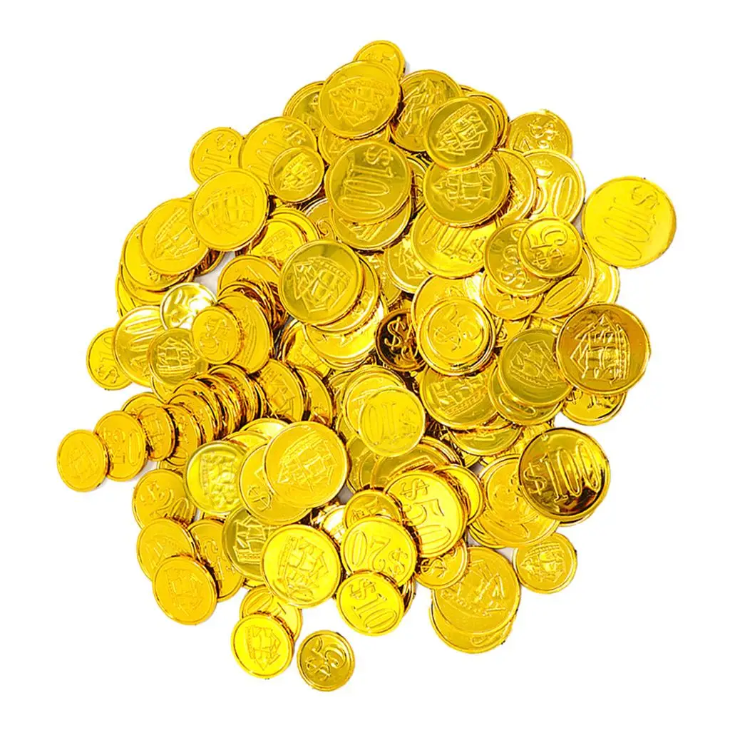 100 sztuk mieszanych rozmiarów złotych pirackich skarbów do wypełniania torebek na przyjęcia/loot bagów
