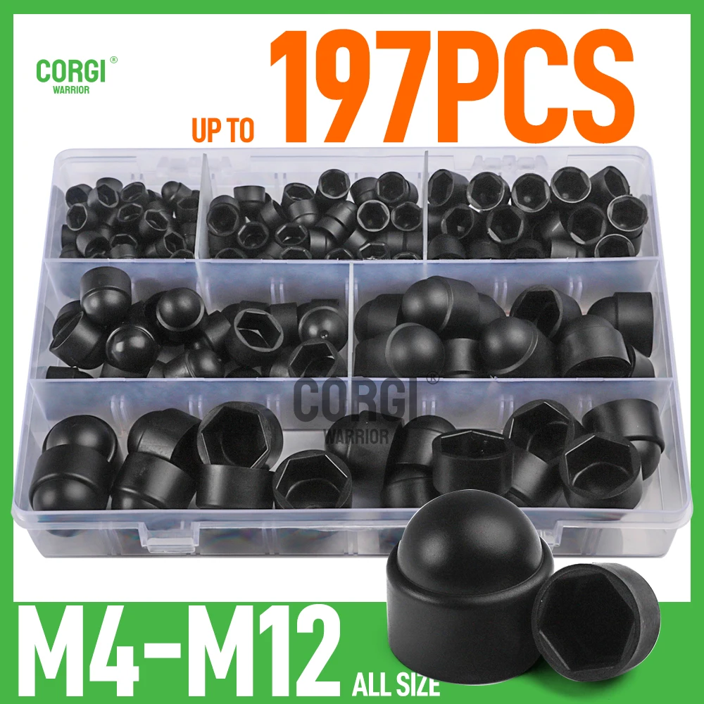 Preto e branco PE Bolt Cover, tampas de rosca, Hex PE Cap, Kits De Variedade De Porca De Plástico, Bolota Proteção Dome, M4, M5, M6, M8, M10, M12, Até 197