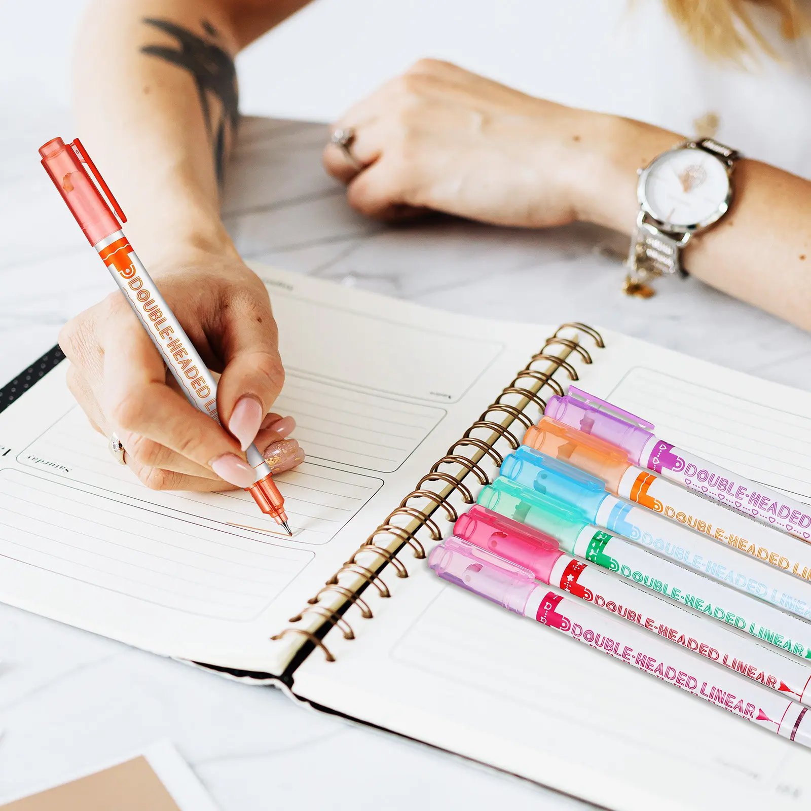 

24Pcs Dual Tip Highlighter Pens with Fine and Roller Tips for Notes Diaries Cards Calendar Decorations Coloring Books Student