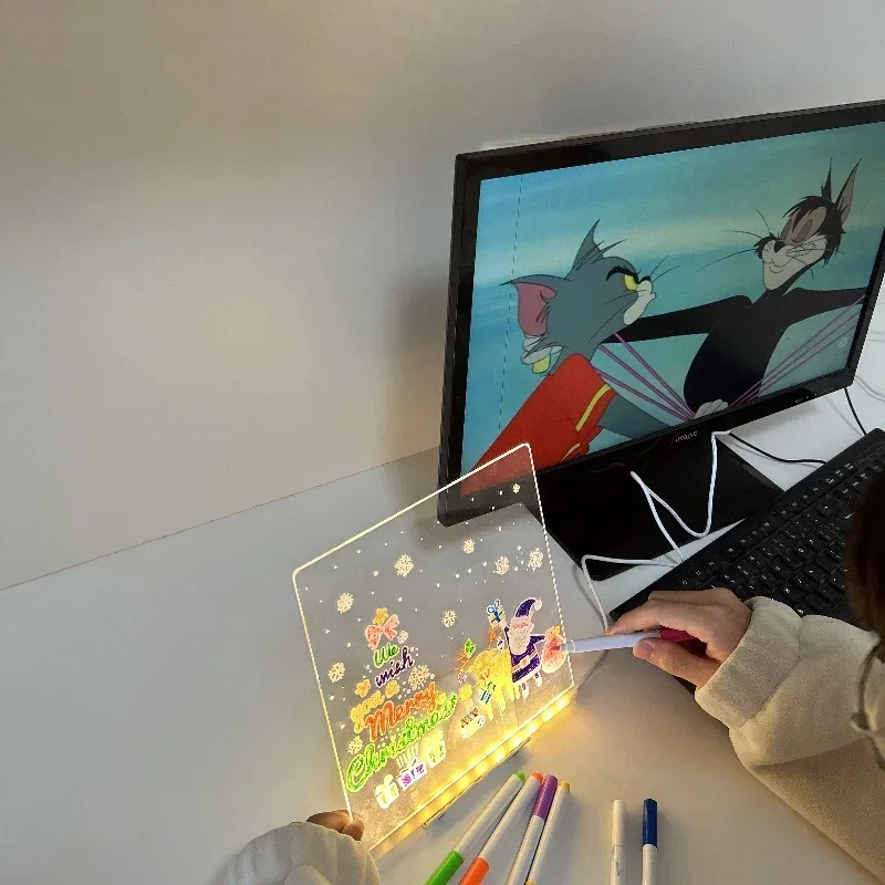 Acrylic LED Luminous Draw Board Toy For Kids Anti Scratch Adjustable Erasable Letter Message Board Christmas Gift For Kids Gifts