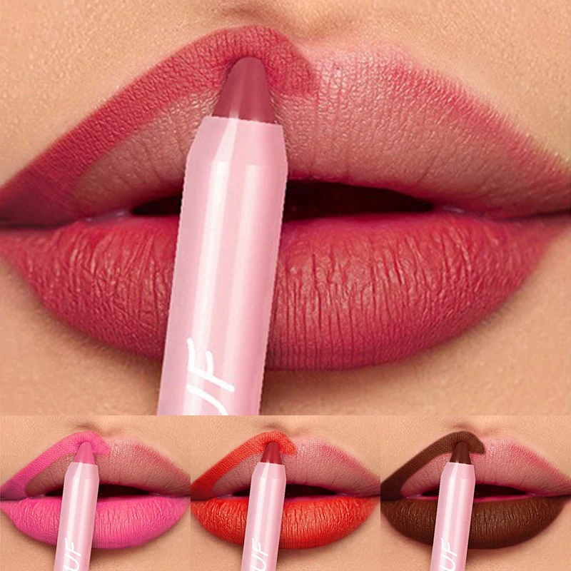 Waterproof Matte Lipstick Pencil Sexy Red Contour Tint Lipstick Lasting Non-Stick Cup Lipliner Pen Lips Makeup Cosmetic 18Colors