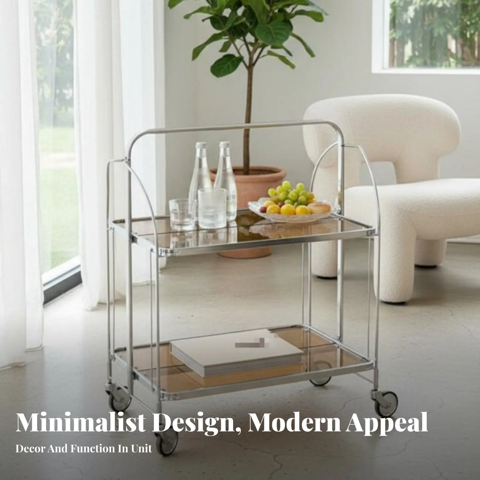 

Двухуровневая складная тележка-этажерка на колесиках с прозрачными полками, многофункциональная, для дома