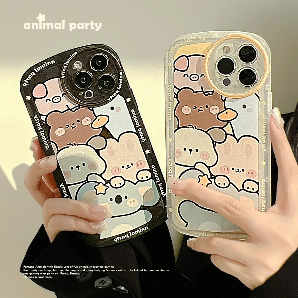 Tier Party Welpe Schokolade Bär Koala Hase Telefon Fall für iPhone 15 14 13 11 12 Pro max xr x 14 15 plus Fall niedlichen Abdeckung