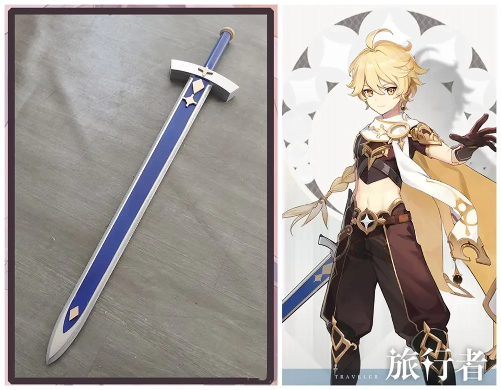 Game Genshin Impact Lumine Aether Cosplay Sword Traveler Costume Cosplay Replica Weapon Halloween Carnival Hand Made Props PVC