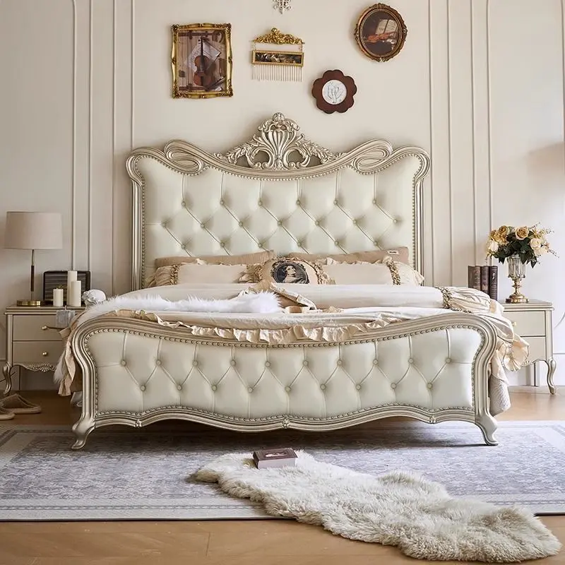 

M light luxury solid wood bed court atmosphere modern simple master bedroom double princess bed