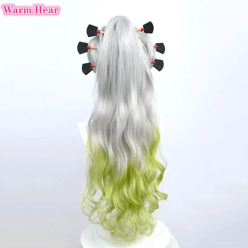 90cm Long Daki Synthetic Anime Silver Gradiented Green Curly With Headwear Heat Resistant Hair Halloween Party Role Play Wigs