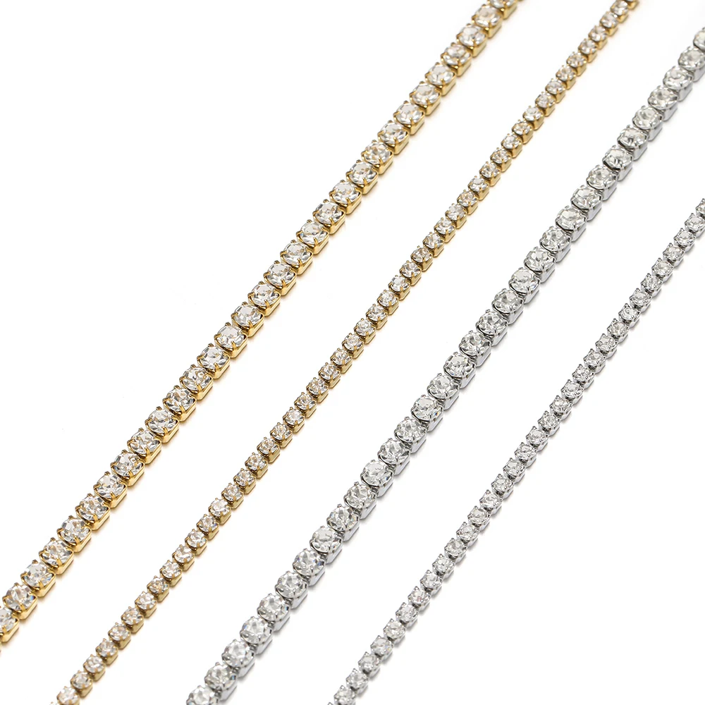 1 Meter Stainless Steel Luxury Cubic Zircon Chains Tennis Chain Choker for DIY Jewelry Making Women Necklace Bracelet Material view 2