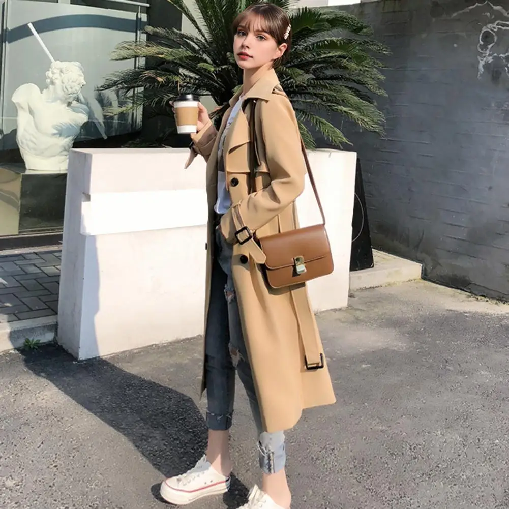 Women Trench Coat Polyester Trench Coat Women’s Trench Coat Double-breasted Overcoat with Belt Classic Lapel Windproof Jacket