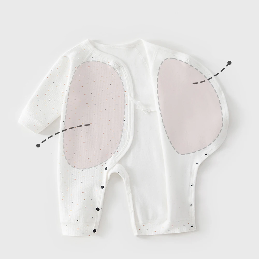 Newborn Baby Spring and Autumn New Long-Sleeved Pure Cotton Jumpsuit for Male and Female Babies with Side-Buttoned Tie-Up Butterfly Clothing
