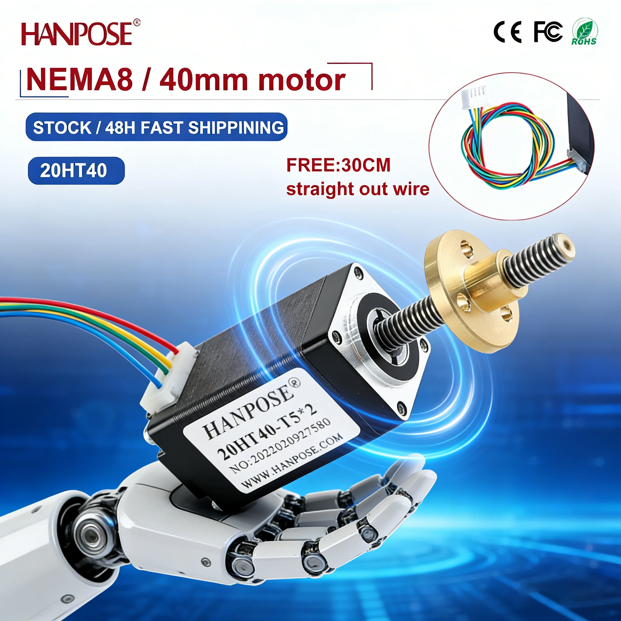 NEMA8 20HT40  0.8A Miniature screw stepper motor 304 stainless steel trapezoidal screw trapezoidal thread two-phase four wire