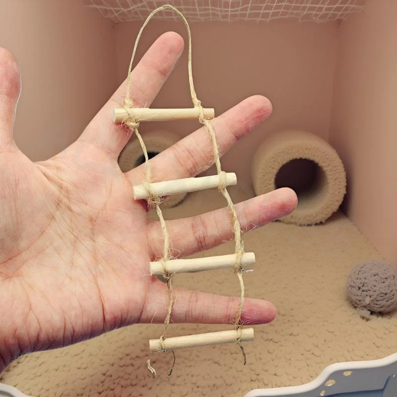 Hanging Ladder Doll House Toy in Miniature, 1Pcs Wooden Hemp Rope Pet and Gardening Scene Model Accessory
