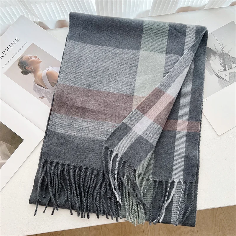 35*200cm Fashion Stripe Plaid Designer Winter Warm Scarf Women Cashmere Shawl Blanket Wrap Travel Men Neckerchief Pashmina