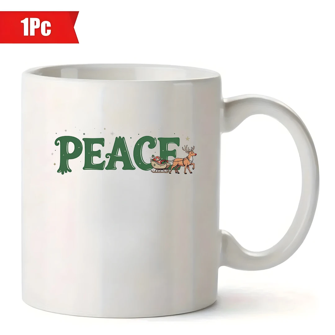 Taza de café de 11oz + pegatina pintada a mano con temática navideña de PEACE + taza para niños, taza de café para oficina familiar, regalo de Navidad