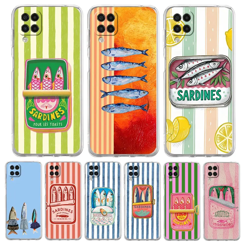 Soft TPU Cover for Samsung Galaxy A13 A15 A17 A23 A25 A32 A33 A35 A52 A53 A55 Transparent Phone Case Funny Fish Sardines Laser