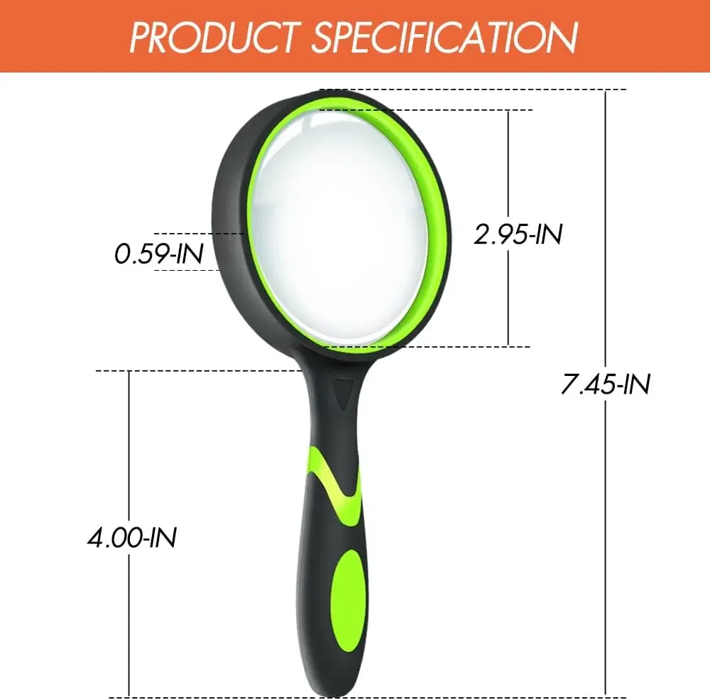 75mm Handheld Magnifying Glass 10x   Seniors Non-Slip Reading Magnifier Lens  Classroom Science Nature Exploration