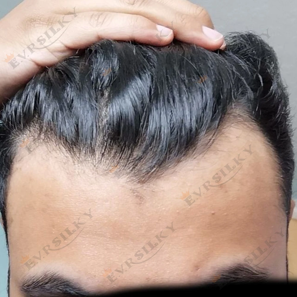 خط شعر واقعي فلوب طبيعي فائق 0.02 ملم أصغر غير مرئي 80% كثافة شعر مستعار للرجال 520 #   نظام الشعر البشري البكر للرجل الرمادي