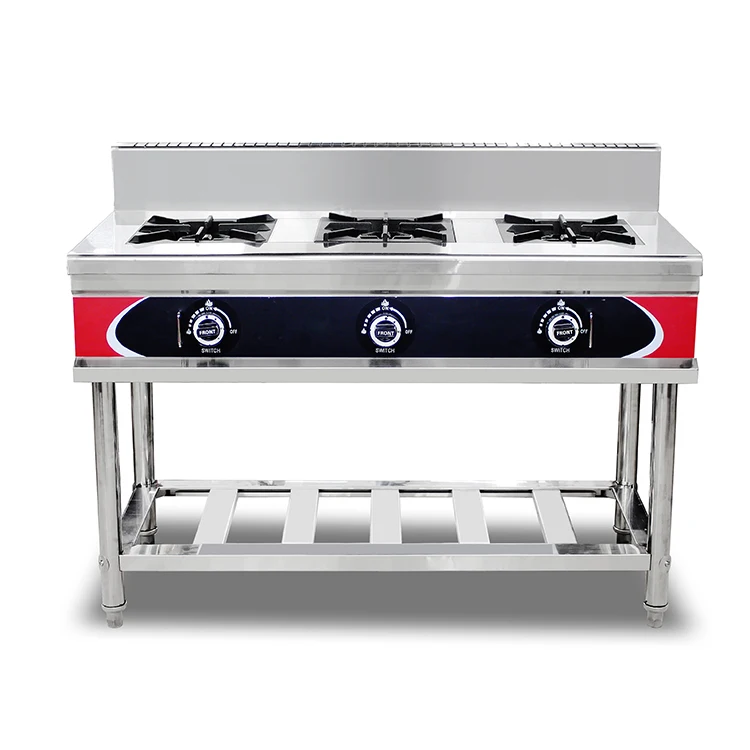 3 Burners Floor Type Stainless Steel Gas Cooker Stove Commercial for Restaurant