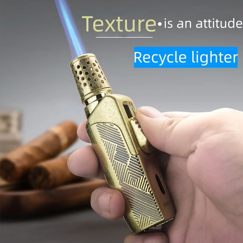 

HONEST Metal Carving Windproof Inflatable Lighter with Visual Gas Chamber Direct Charging Blue Flame Moxibustion Cigar Lighter