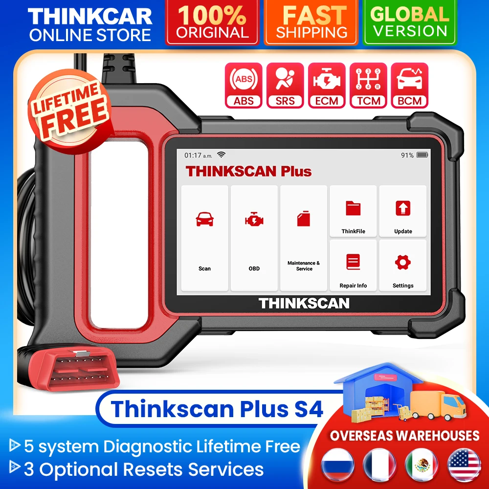 THINKCAR Thinkscan Plus S7 S4 OBD2 Auto Diagnostic Tool 28 Resets optional ABS ECM TCM SRS BCM System Car Scanner code reader