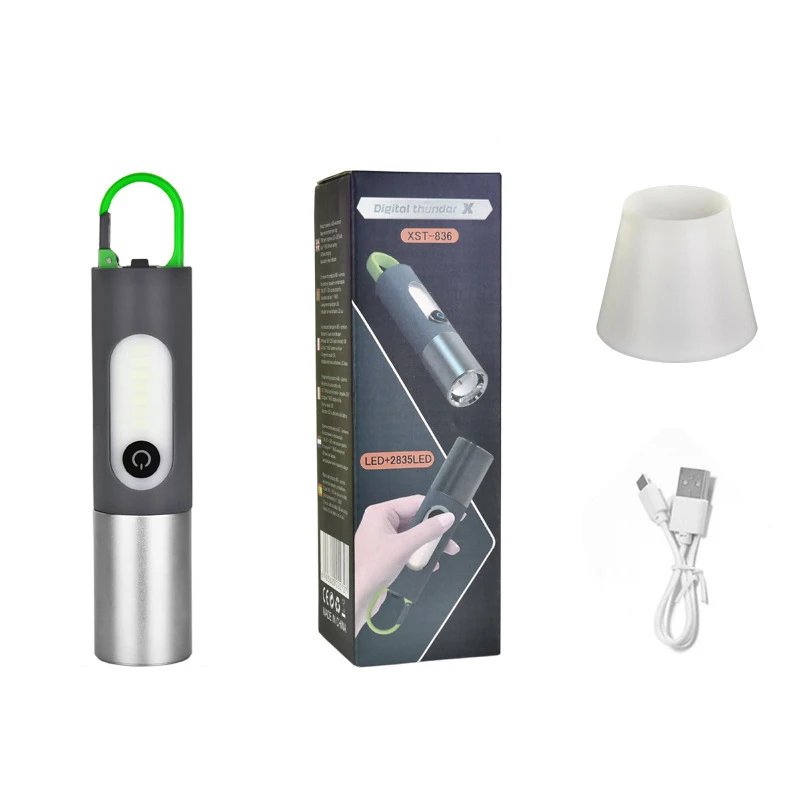 High Power LED Flashlight Camping Torch Side Light Telescopic Zoom Waterproof Lamp with Lampshade with Hook Camping Light