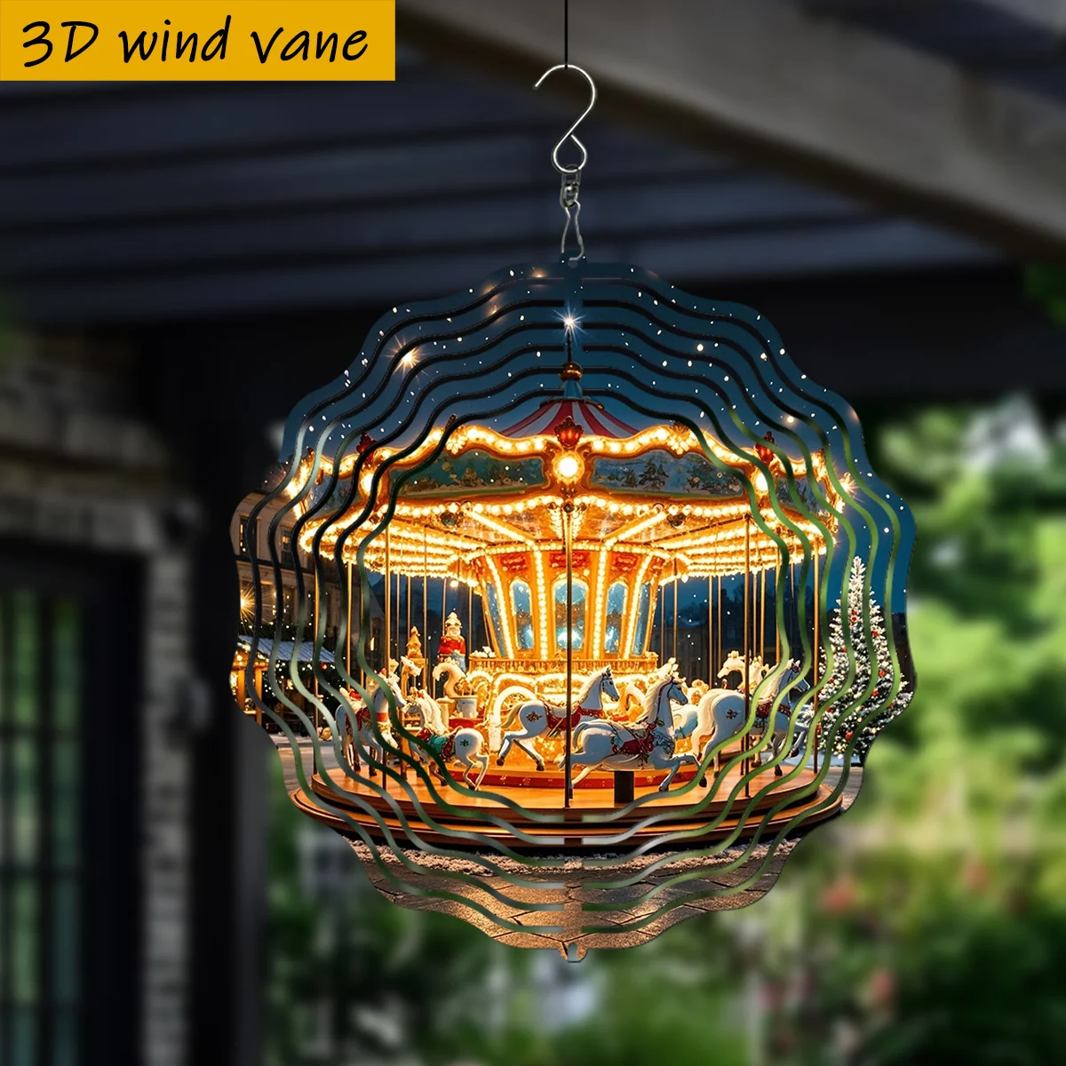 CIFbuy 3D Rotating Wind Spinner Garden Decor, Shiny Kaleidoscope Metal Wind Catcher with 360° Hook for Patio Outdoor Yard