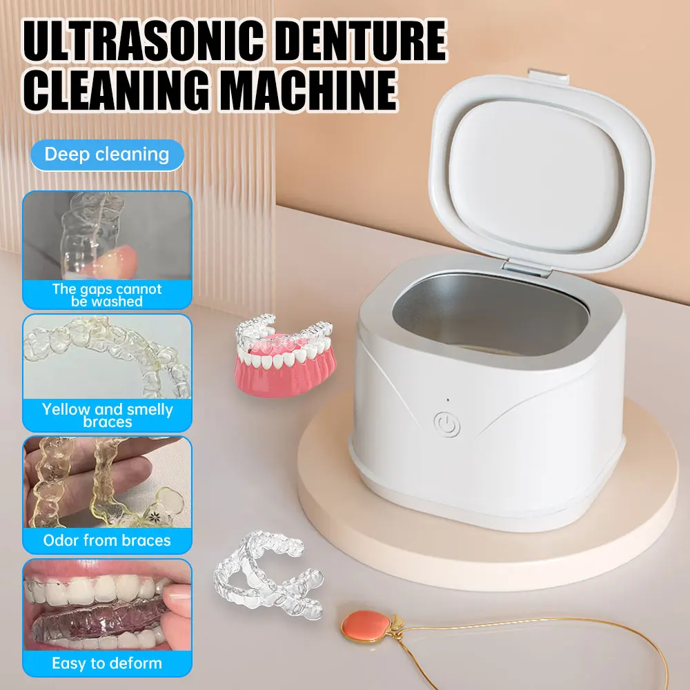 

48kHz Ultrasonic Retainer Cleaner Dental Ultrasonic Bath Portable Ultrasonic Cleaner Machine Sonic Washer for Dentures Aligner