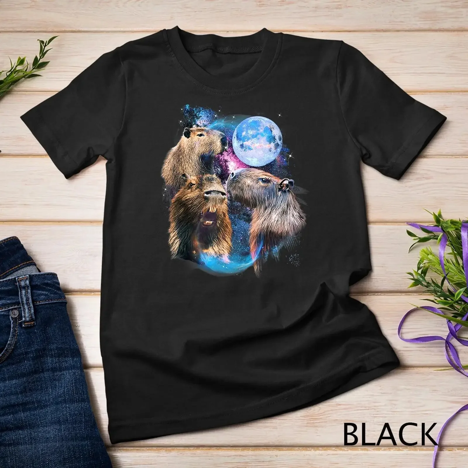 3 Moon Capybara Funny Capibara Rodent Animal Lover Humor T Shirt  vintage Washed Comfortable graphic Soft Stylish Unisex