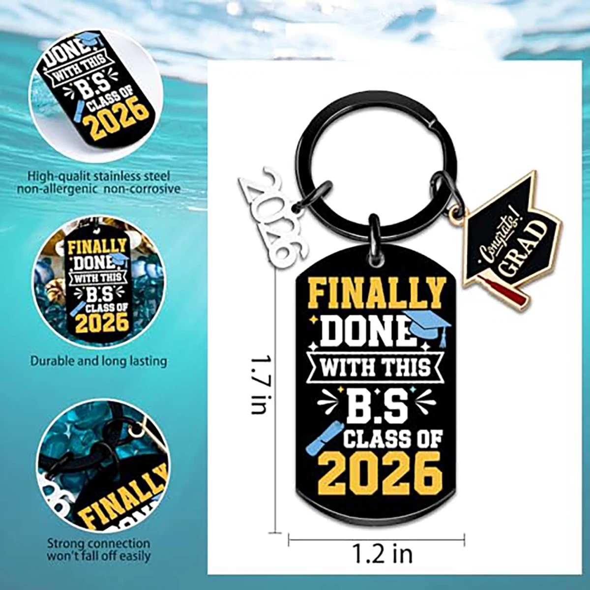 Class of 2026 Keychain, Graduation Gift for Son Daughter, College High School Masters Degree